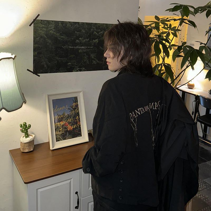 -EvanXX 原创暗黑风cleanfit可拆卸披风刺绣拉链夹克