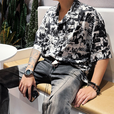 原创巴黎短袖衬衫沙滩宽松夏威夷