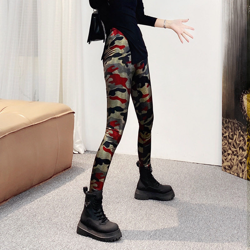 潮牌迷彩外穿打底裤女热卖个性时尚高腰百搭紧身裤弹力显瘦小脚裤