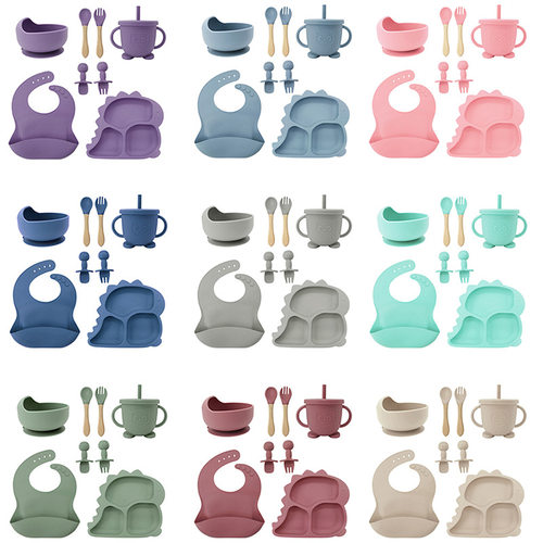 硅胶儿童餐具恐龙餐盘吸盘式叉勺套装母婴宝宝辅食套装宝宝餐具