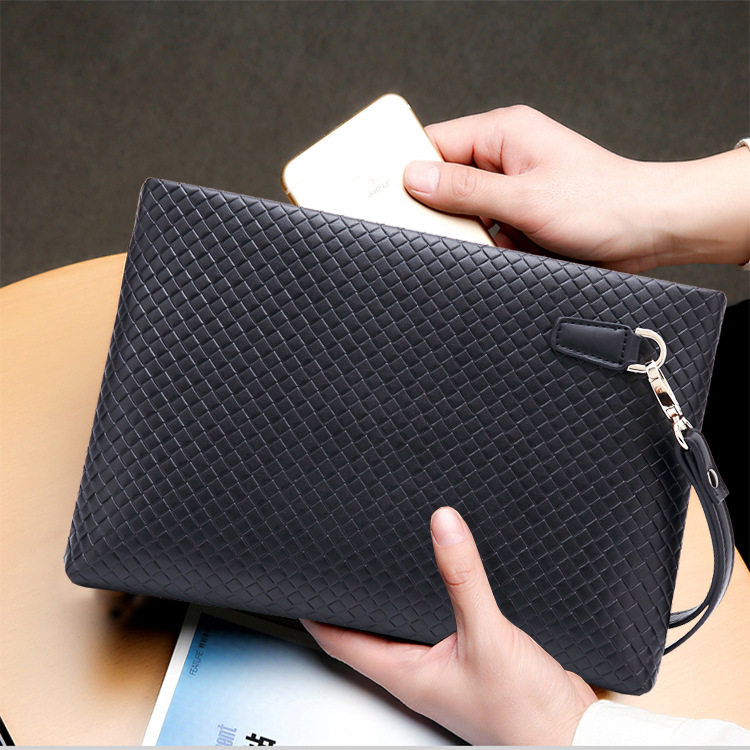 新款男士手拿包编织纹手抓包信封大容量商务时尚ipad手包现货