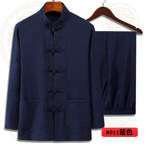 中国风汉服禅服刺绣中式休闲棉麻春夏薄款唐装男长袖新中式民族风