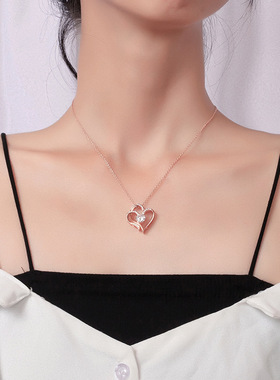 跨境一路有你心形项链女日韩爱心雪花吊坠浪漫锁骨链情人节送女友