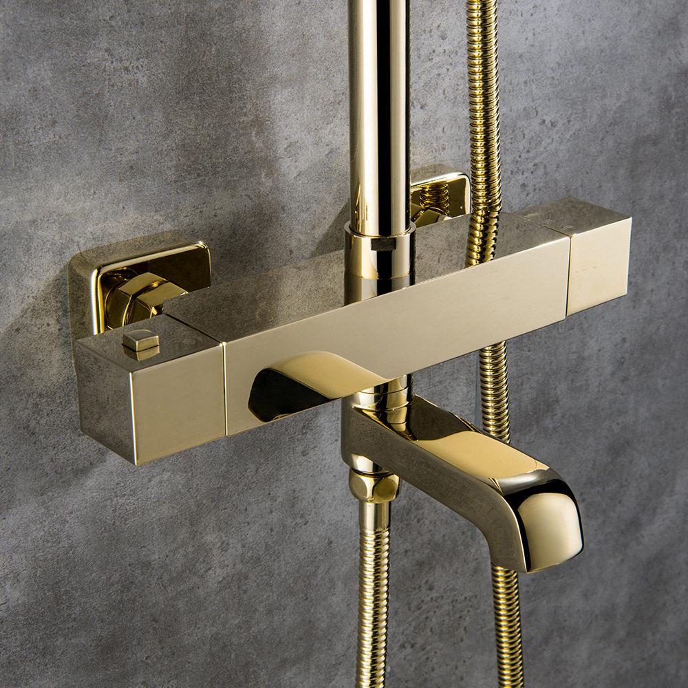 淋浴花洒套装恒温38°锆金色方形全铜卫浴三档沐浴水龙头壁挂式,家装主材,恒温花洒套装,淘宝优惠券,粉丝福利购,淘宝优惠卷