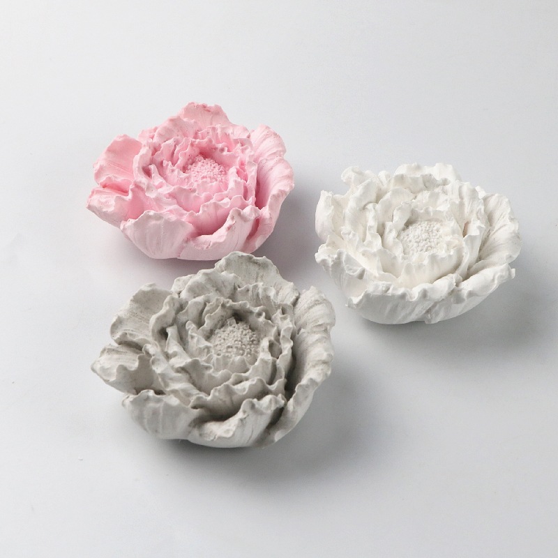 现货粉灰色牡丹花女士车载香薰扩香汽车出风口夹精油扩香石膏现货