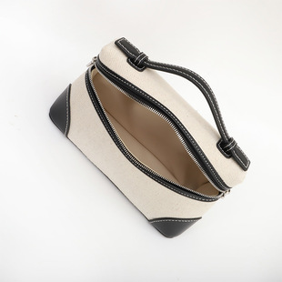 女包头层牛皮配帆布百搭小方包手提包小众设计轻奢风单肩斜挎包