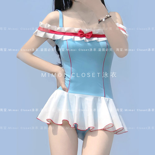 Mimoi美少女一字肩连体泳衣女