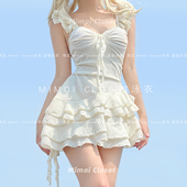 Closet新款 法式 高级白色纯欲少女裙式 Mimoi 连体显瘦游泳衣女款