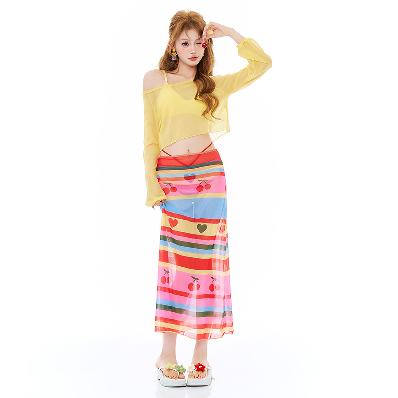 Mimoi柠檬黄长袖比基尼四件套