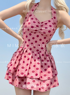 Mimoi Closet新款多巴胺甜心可爱少女连体微胖裙式泡温泉游泳衣女