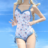 连体露背游泳衣女 蓝色小熊可爱吊带钢托聚拢泳装 Mimoi Closet新款