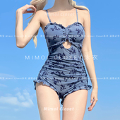 连体保守遮肚温泉游泳衣女款 Mimoi 泳装 蓝调碎花长袖 Closet新款