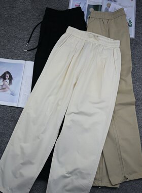 夏季长裤薄款女式纯棉长裤宽松直筒裤子高腰休闲裤100%棉