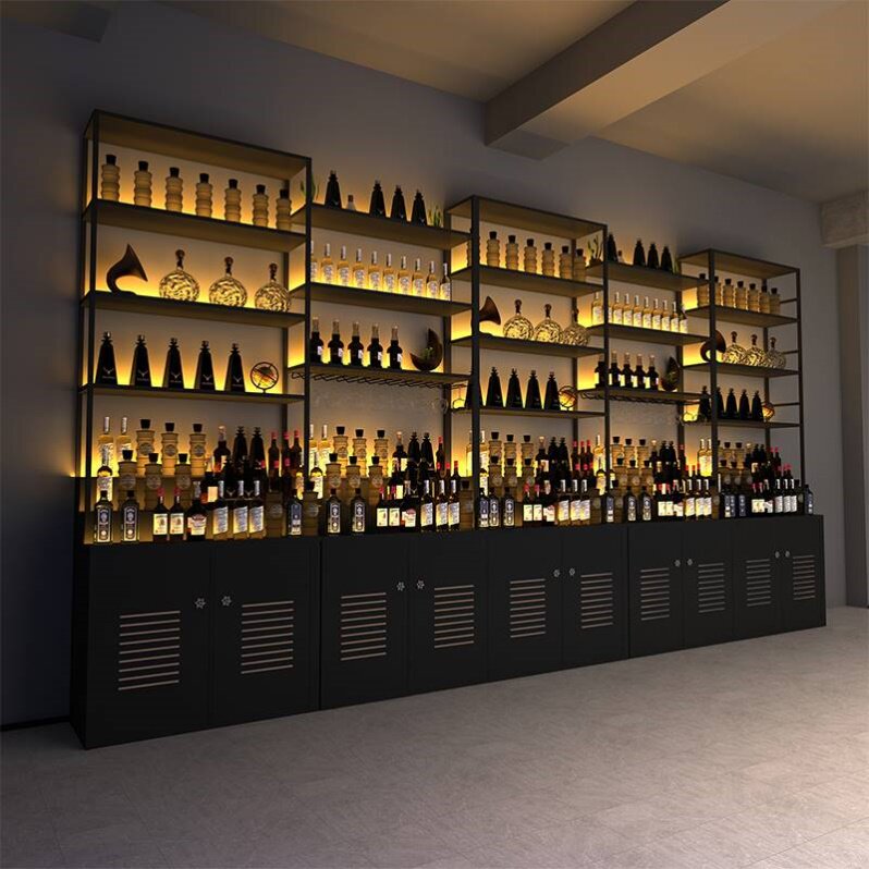 酒柜展示柜清吧商用靠墙洋酒吧台后面白酒发光酒吧餐厅酒架置物架