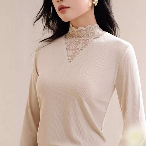 洋气时尚长袖小衫蕾丝拼接打底衫