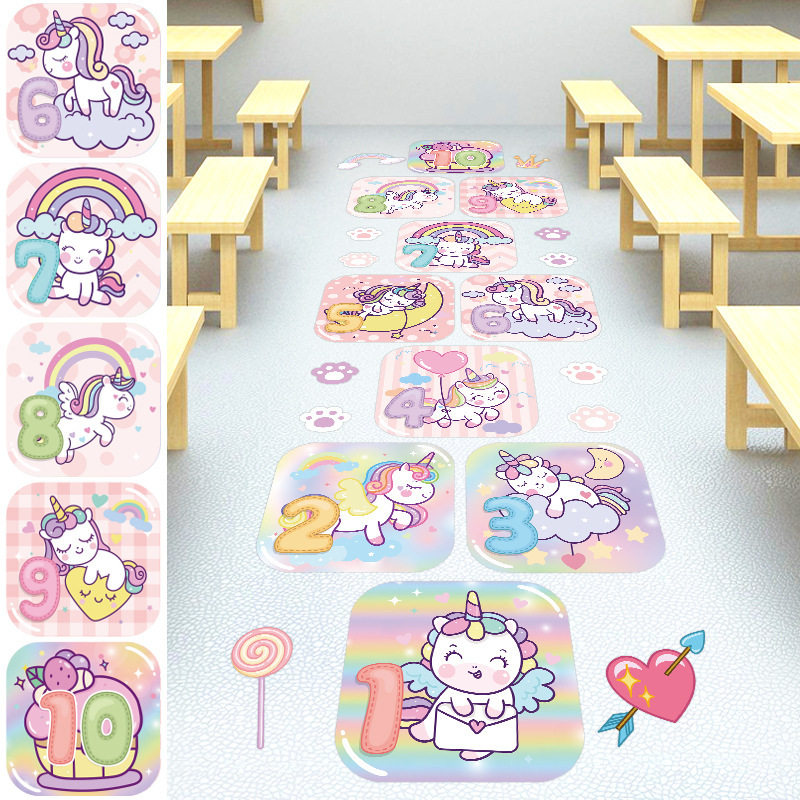 幼儿园跳房子跳格子贴画儿童房早教玄关过道地面装饰贴纸HM94010
