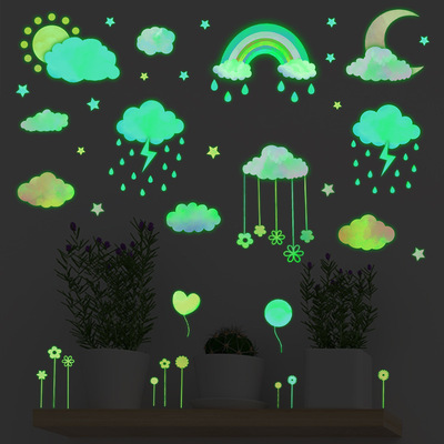 创意夜光星星云朵自粘墙贴发光ins儿童房间荧光彩虹月亮装饰贴纸