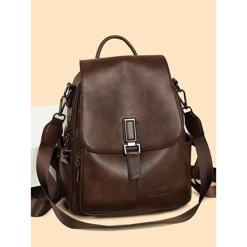 玫瑰袋鼠女士双肩包2025新款时尚复古旅行包女软牛皮背包轻便百搭