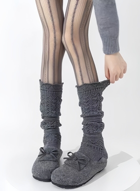 韩系y2k风腿套秋冬堆堆袜套针织雪花显瘦保暖灰色小腿套复古辣妹