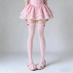 甜美风蝴蝶结过膝袜女春夏季 少可爱长筒袜日系软妹JK白丝半截袜子