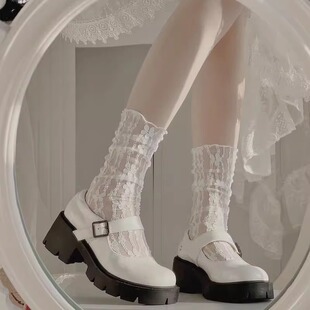 白色堆堆袜子女中筒蕾丝袜夏季 日系jk花朵玛丽珍仙女袜子 网纱薄款