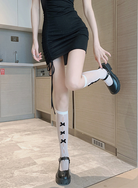 网红性感连拍丝袜女薄款多色蝴蝶结白色纯欲小腿袜镂空jk中筒袜子