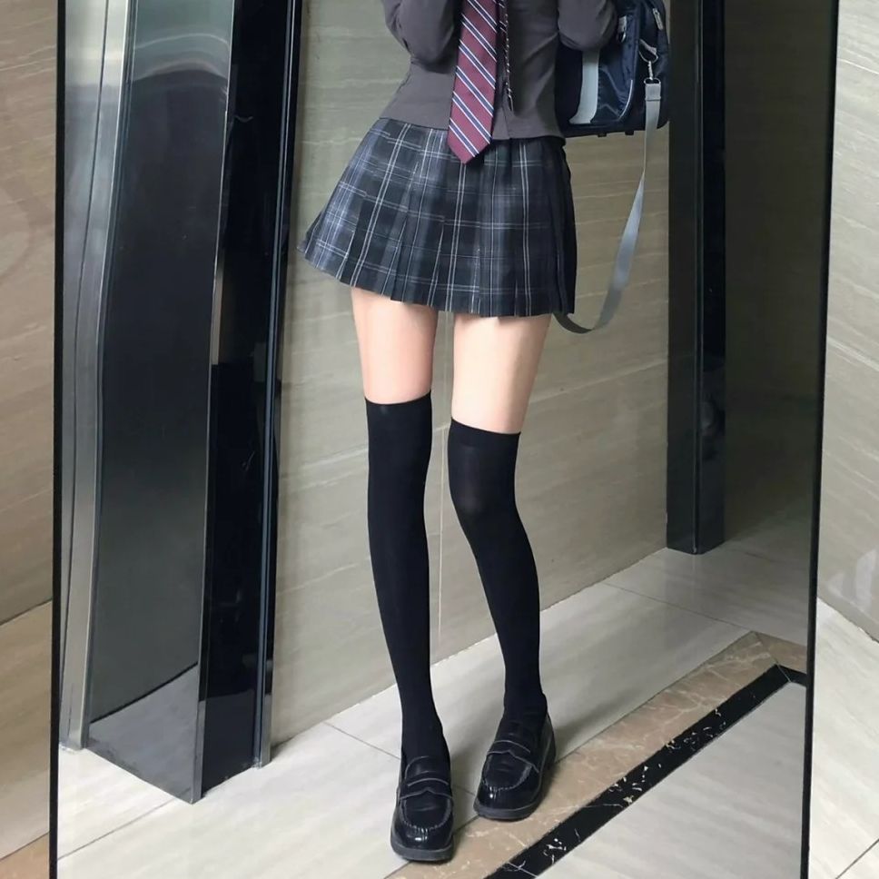 日系JK纯欲风120D白色天鹅绒小腿袜子长筒过膝袜春夏纯色女团袜