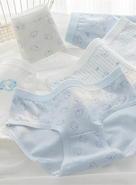 糯糯狗纯棉10A抗菌三角裤中腰女士内裤亲肤透气蓝白色系玉桂狗