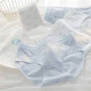糯糯狗纯棉10A抗菌三角裤中腰女士内裤亲肤透气蓝白色系玉桂狗
