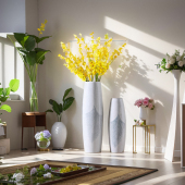 落地花瓶北欧客厅现代简约美式 饰摆件白色 干花插花高大号陶瓷装