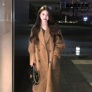 苏黎世的冬赵丽颖同款秋香黄骆驼绒中长款双面羊毛呢大衣羊绒外套