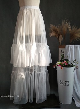 新款泰国潮牌网纱长款内搭半身裙港味拼接纱裙衬裙蛋糕层罩裙