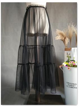 2025秋冬新款网纱拼接蓬蓬裙中长款半身裙罩裙荷叶裙罩裙衬裙裙帘