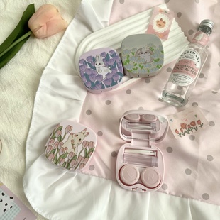 简约像鱼复古油画风可爱隐形眼镜盒子伴侣盒护理美瞳盒便携as3215