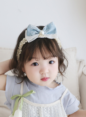 宝宝发带蓝色蝴蝶结牛仔婴幼儿小月龄女宝宝发饰可爱百搭发饰