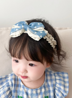 宝宝发带洋气蓝色蝴蝶结牛仔小月龄女宝宝发饰可爱百搭发饰