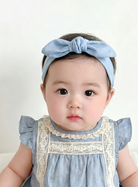宝宝发带春夏蓝色蝴蝶结牛仔婴幼儿小月龄女宝宝发饰可爱百搭发饰
