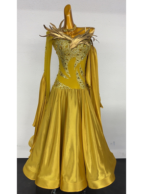 懒猫onue高端定制【MM810】摩登舞赛服 金黄色国标舞表演服连衣裙