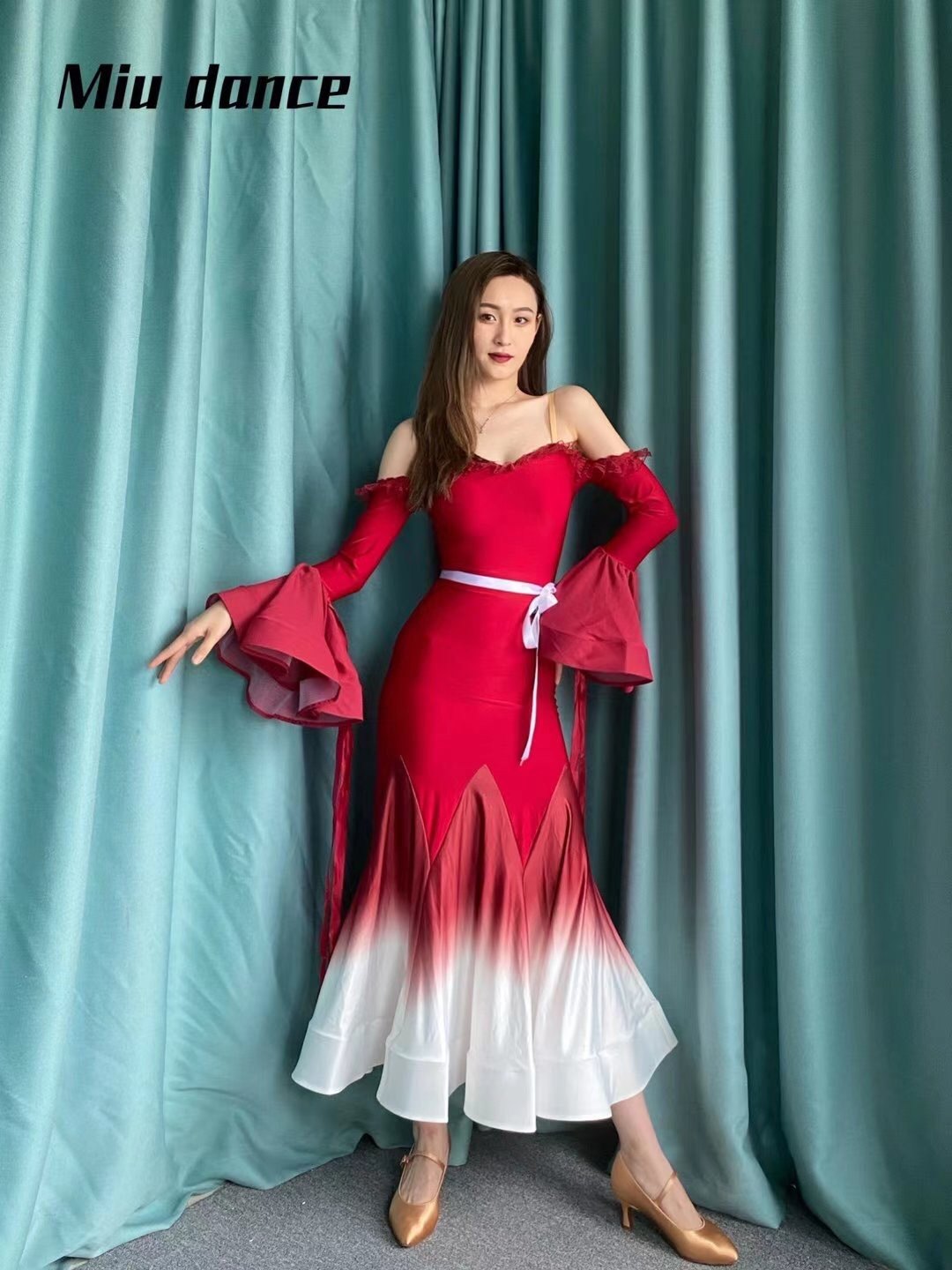 懒猫miu dance摩登舞花色连衣裙m062国标舞交谊舞广场舞跳舞裙子