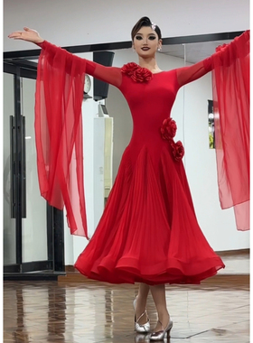 懒猫onue高端定制【MM760-2】摩登舞连衣裙 红色国标舞华尔兹表裙