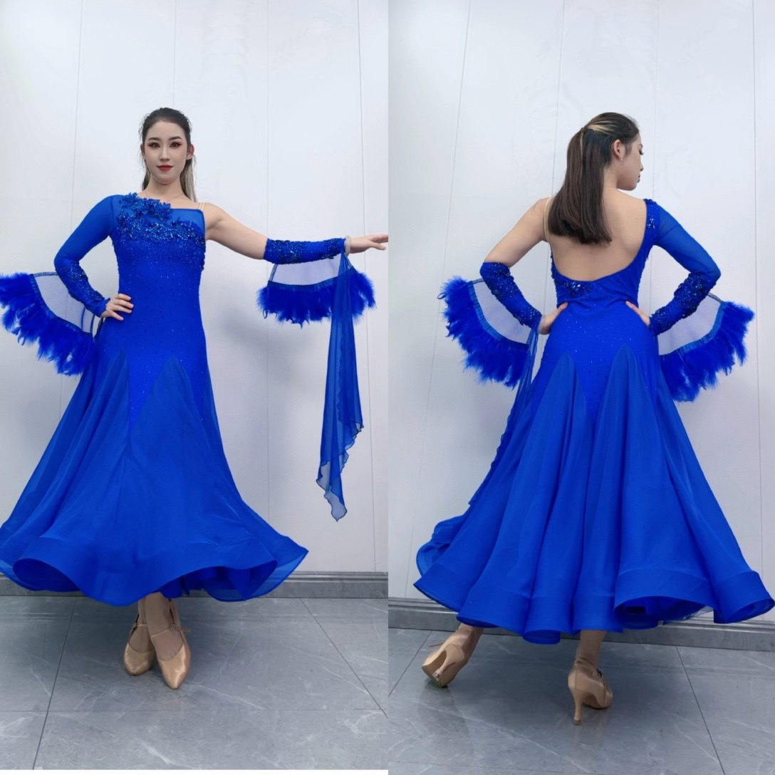 懒猫onue高端定制摩登舞服国标舞华尔兹探戈交际舞演出大摆连衣裙