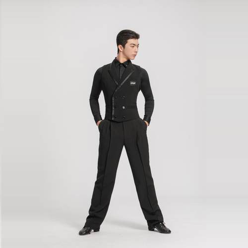 懒猫onue定制摩登舞服 男 4#西装领马甲+1#弹力黑衬衫+10#练功裤