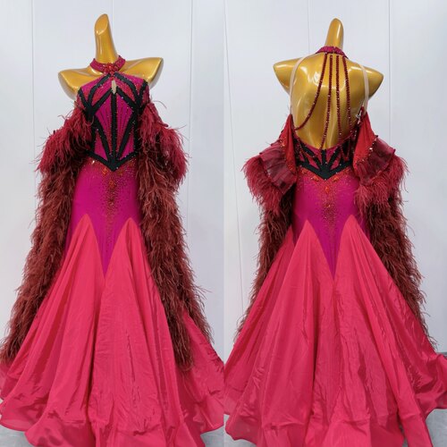 懒猫onue高端定制摩登舞服毛毛贴钻专业舞台演出舞衣比赛服连衣裙