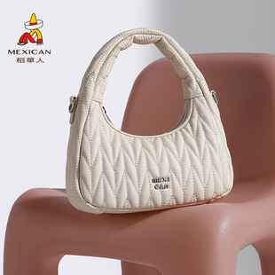 稻草人包包女式2025新款精致手拎包小众褶皱云朵包高级单肩斜挎包