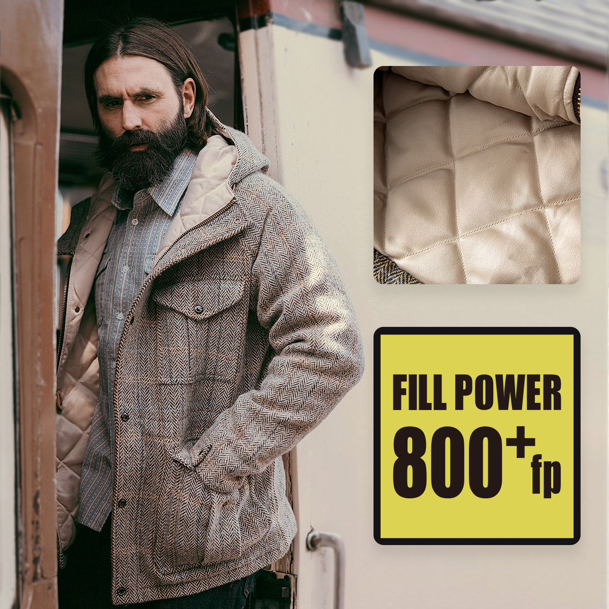 【粗花呢羽绒服】MTRobson重磅羊毛毛呢白鸭绒复古连帽羽绒服户