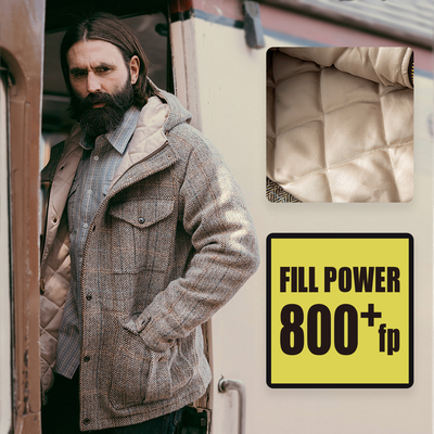 【粗花呢羽绒服】MTRobson重磅羊毛毛呢白鸭绒复古连帽羽绒服户