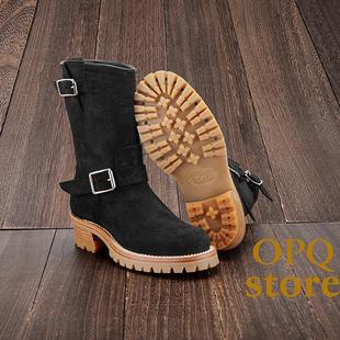 【国内现货】Zerrows 日本 工装靴手工靴工程师皮靴 黑色翻毛牛皮