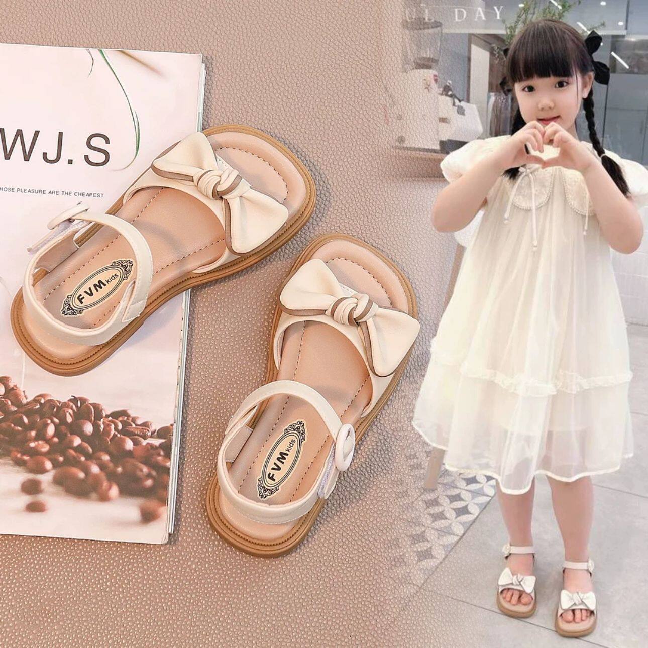 女童公主凉鞋2026新款夏季小女孩蝴蝶结百搭宝宝防滑软底沙滩凉鞋
