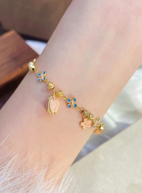 s925纯银黄金色烧蓝郁金香手链女