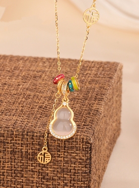 s925纯银天然白玉髓葫芦项链福字